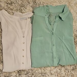 LOFT Light Green And New York White Button-Up Blouses, Size M